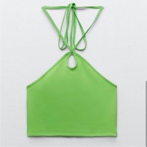 Zara Bright Green Keyhole Halter Crop Top